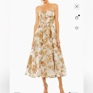 Macduggal strapless brocade mini dress.